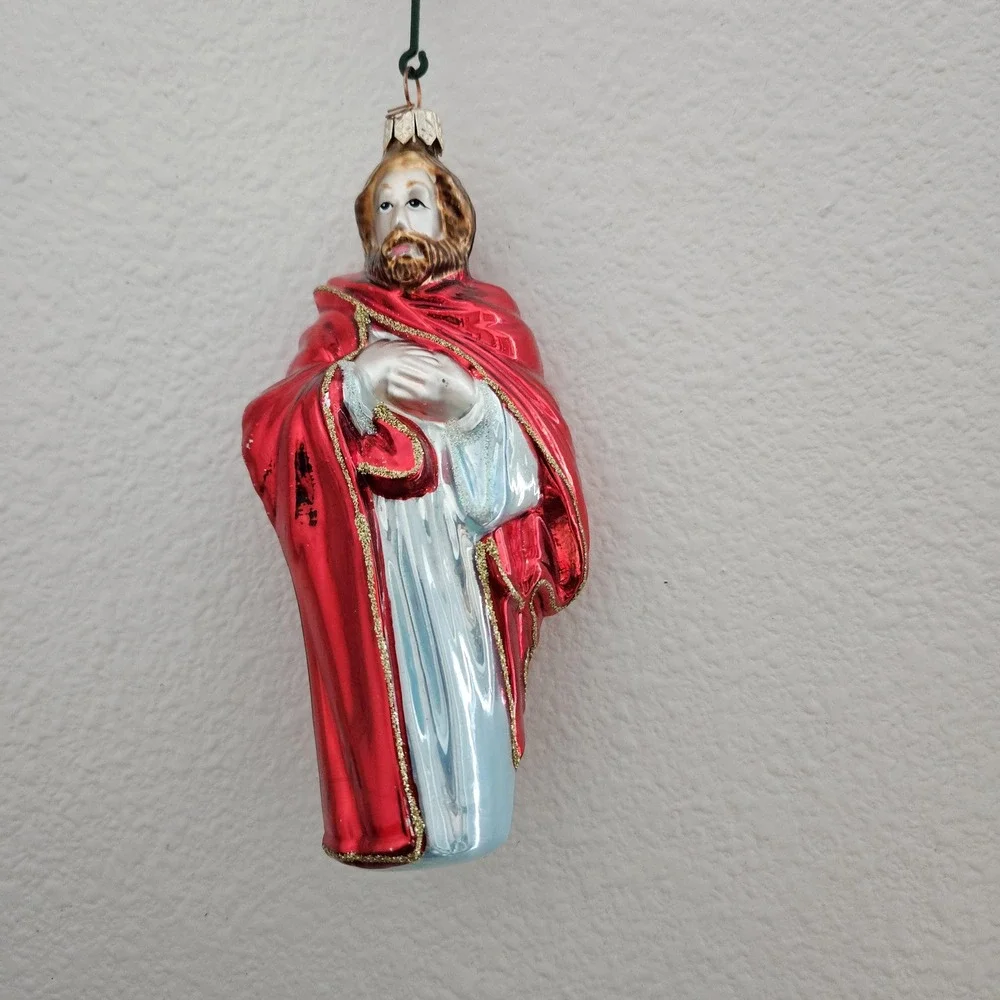 Glass Christmas ornament  Saint Joseph‎ with Red glitter rope